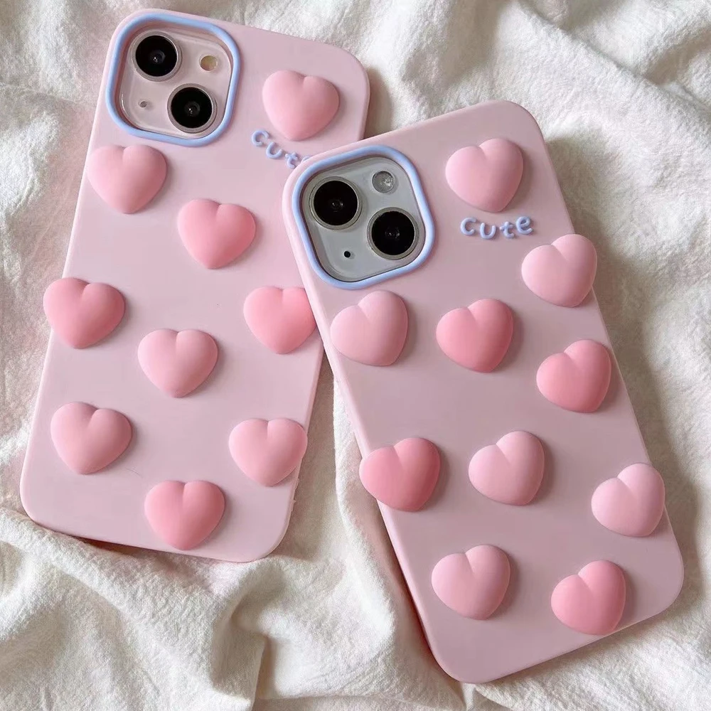 

Ins Fashion Love Heart Pink Girl Silicone Anti Drop Case for IPhone 14 13 Pro Shockproof Back Cover Soft 11 12 13 14 Pro Covers
