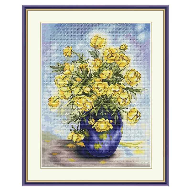 

Точная печать Набор для вышивки крестиком Fishxx растение цветок B1621 голубая бутылка желтый цветок полная вышивка гостиная бутылка цветок