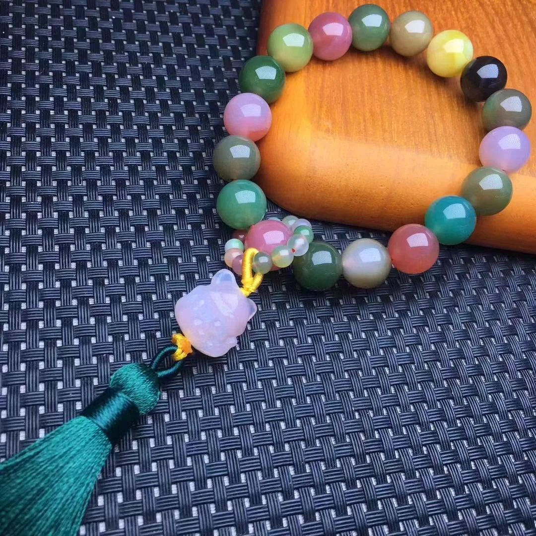 

12mm Natural YanYuan Agate Hand-held Chinese Ancient Style Feng Shui Nine Fox Crystal Bracelet Healing Gift For Friends