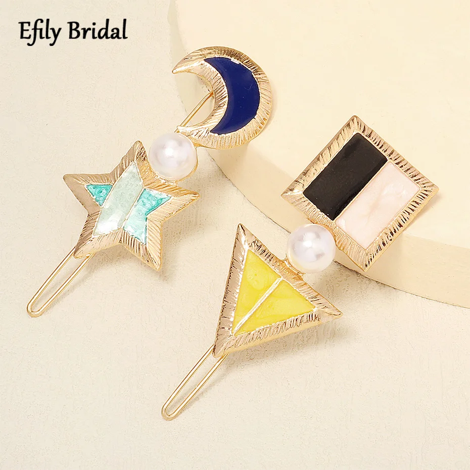 

Efily Fashion Triangle Square Hair Clips Geometric Moon Star Women Barrette Hair Accessories for Girl Head Jewelry Headwear Gift