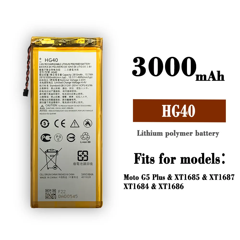 

HG40 Orginal Replacement battery For Motorola Moto G5 Plus 3000mAh XT1684 XT1685 XT1687 XT1686 Phone Batteries+Tracking number