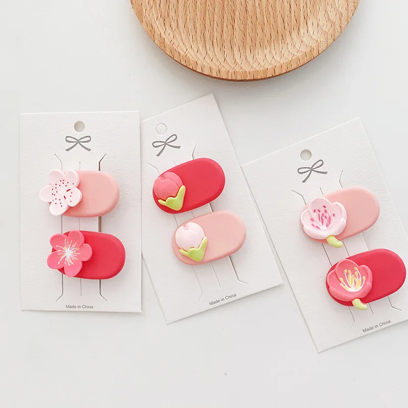 

2pcs Pink Sakura Flower Hair Clips Baby Girl Cute Floral Kids Hair Pin Headdress Kawaii Bangs Side Clip Baby Hair Accessories