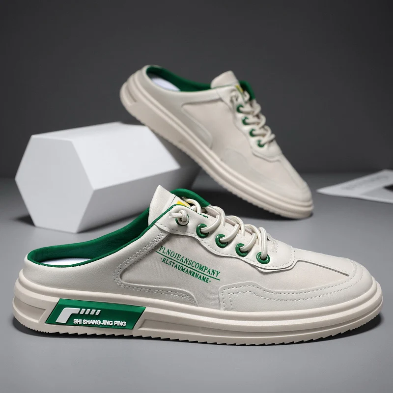 

Summer Pu Leather Men Shoes Popular Casual Shoes For Mens Half Drag Flats Shoes Man Fashion Half slippers for Men