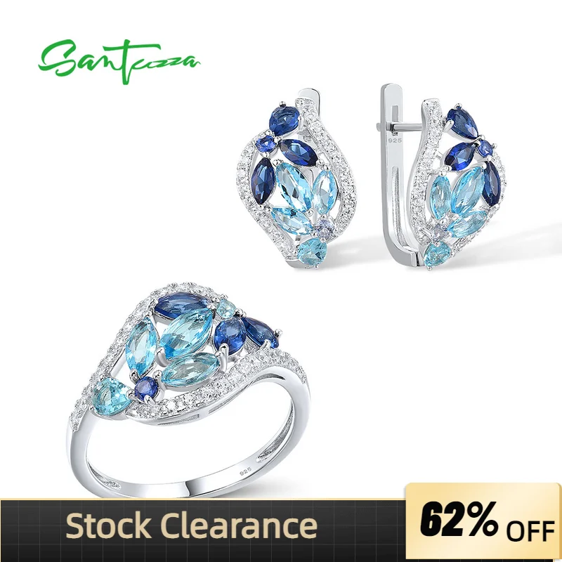 

Кольцо и сережки из серебра 925 пробы с голубым цирконием