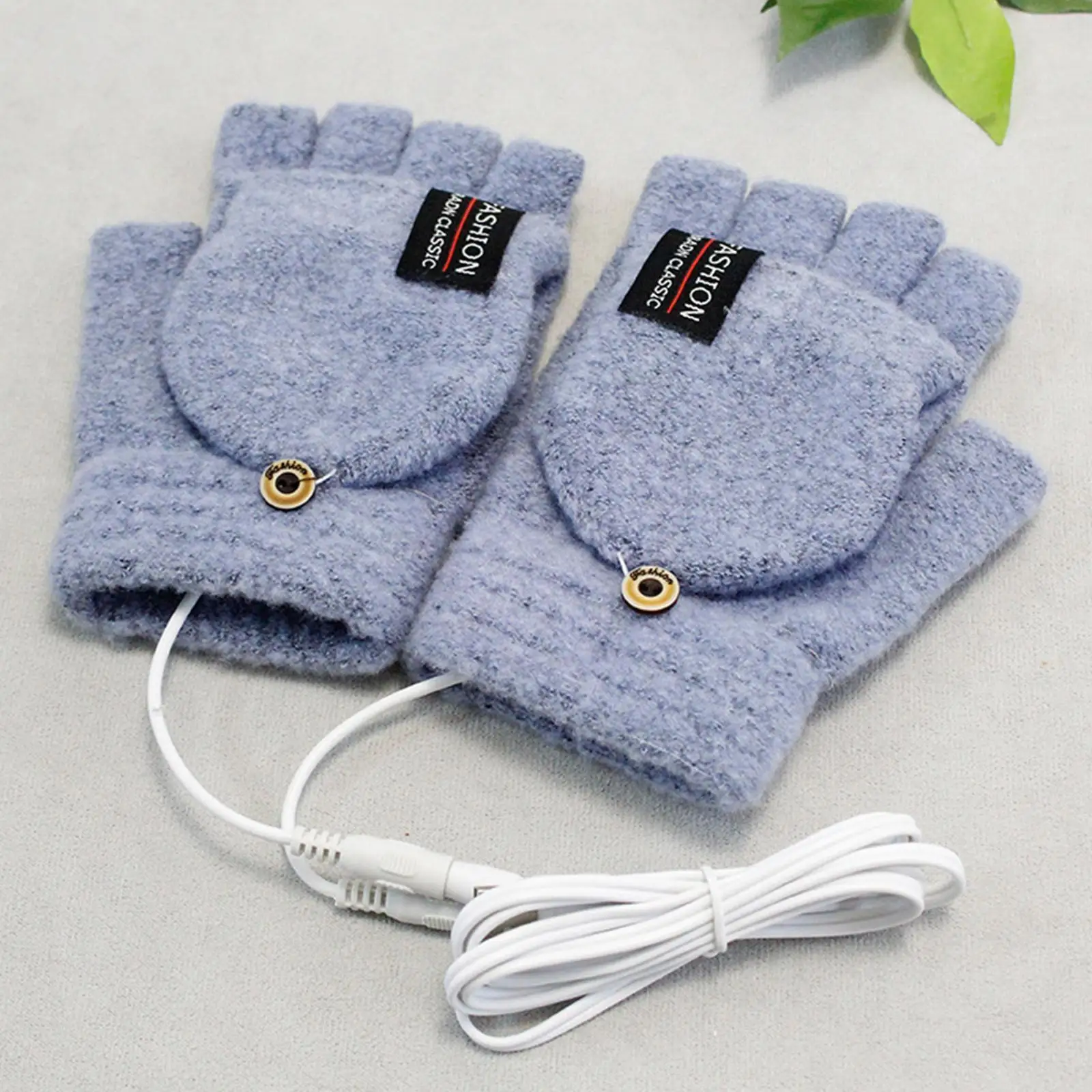 

1 Pair Usb Heating Gloves Winter Plush Warm Electric Gloves Motorcycle Cycling Thermal Finger Knitting Heated Half Mittens D0m3