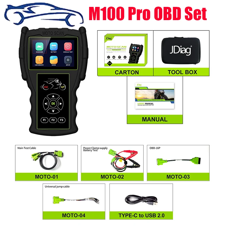 JDiag M100 Pro Code Reader Диагностический сканер мотоцикла для BMW Honda Yamaha Suzuki KTM AEON ABS Test OBD2