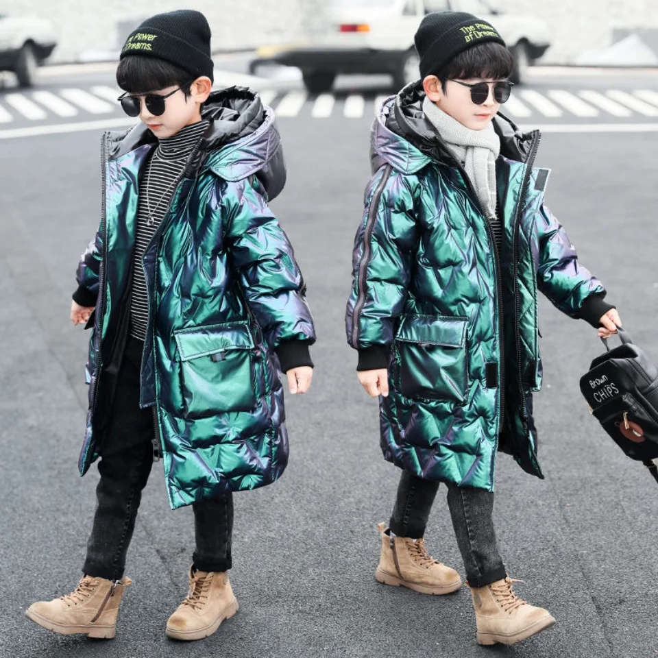 Boy New Baby 2023 Russia Winter Coat For 4-14Yrs Kids Boys Parkas Solid Color Warm Mid-length Waterproof Down Hooded Outerwear