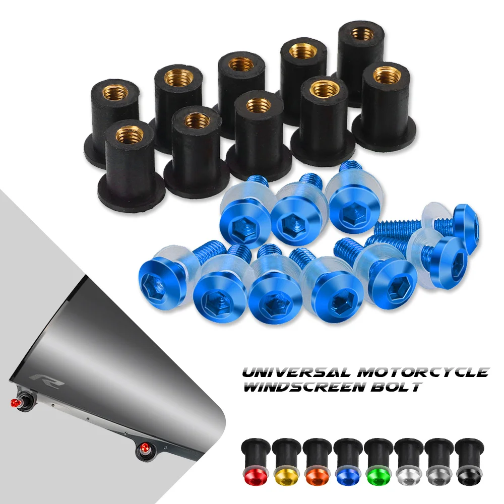 

10PCS Windshield Screws Bolts Universal Motorcycle Windscreen Nut Rubber Fastener Screw Nuts FOR Kawasaki HONDA YAMAHA SUZUKI