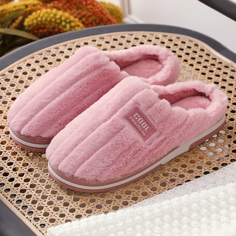 Women's Indoor Plush Slippers Winter Men's and Women's Home Cotton Slippers Flat Bottom Non-Slip Warm Casual Shoes Fashion