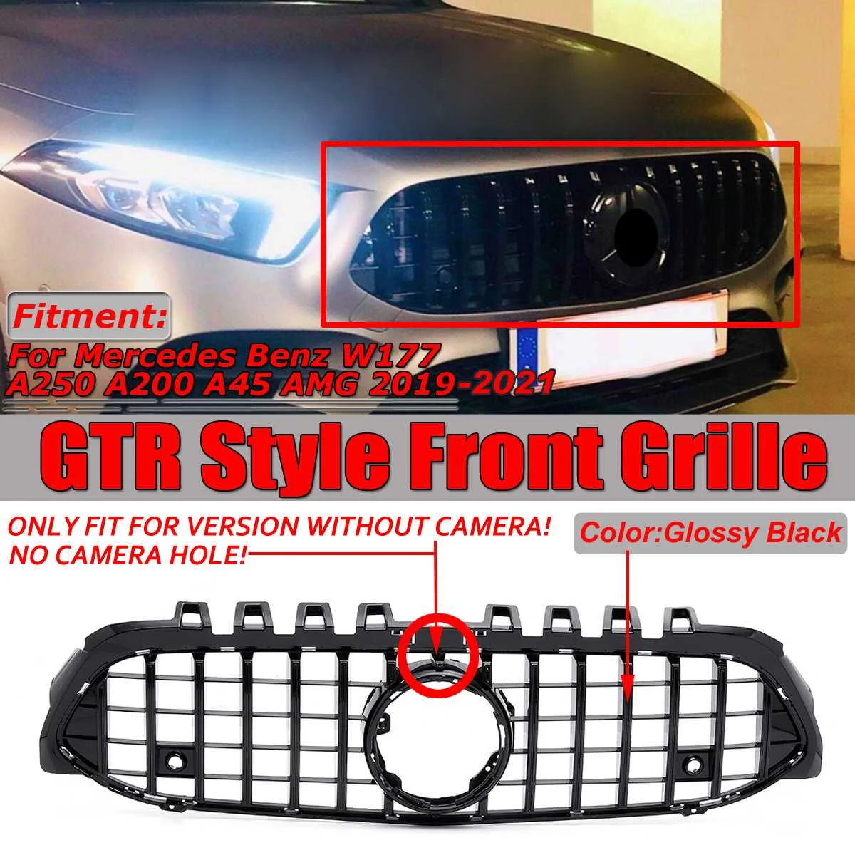 

Gloss Black W177 GTR Style Grill Car Grille Front Bumper Grille Grill For Mercedes For Benz W177 A250 A200 A45 For AMG 2019-2021
