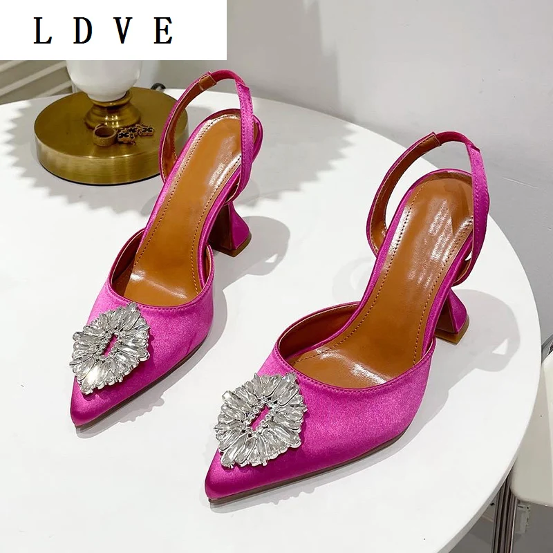 

Sexy Pointed Toe Bling Crystal Floral Slingbacks Pumps 2022 Ladies Shoes Spike Heels Classics Slip-On Autumn Party Shoes