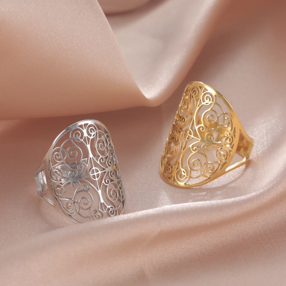 

Amaxer Women's Openwork Oval Baroque Large Flower Rings Elegance Exaggerated Finger Hoops Vintage Male Jewelry Decoration