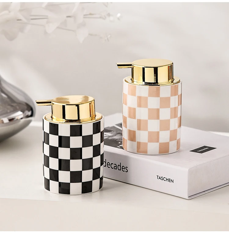 

Press Type Ceramic Shampoo Lotion Bottle Portable Body Wash Hand Sanitizer Bottles 350ml Bathroom Lattice Shaped Soap Dispensers