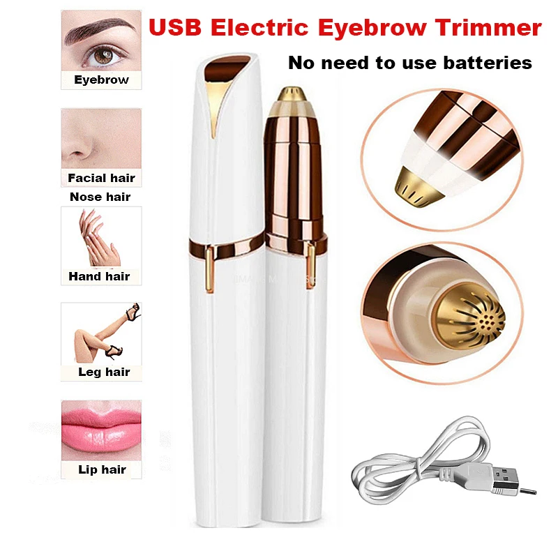 Upgrade USB Electric Eyebrow Trimmer Painless Eye Brow Epilator Nose Hairs Mini Shaver Razors Portable Facial Hair Remover Women