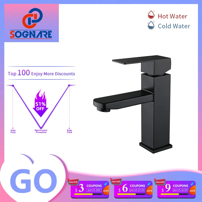 

SOGNARE Matte Black Bathroom Faucet Hot Cold Water Mixer Taps Deck Mounted Basin Crane Heavy Duty Faucets Single Hole Sink Tap