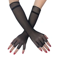 long fingerless fishnet gloves ladies girls sexy nylon arm cuff party fancy gloves hollow mesh lace mittens punk dance glove