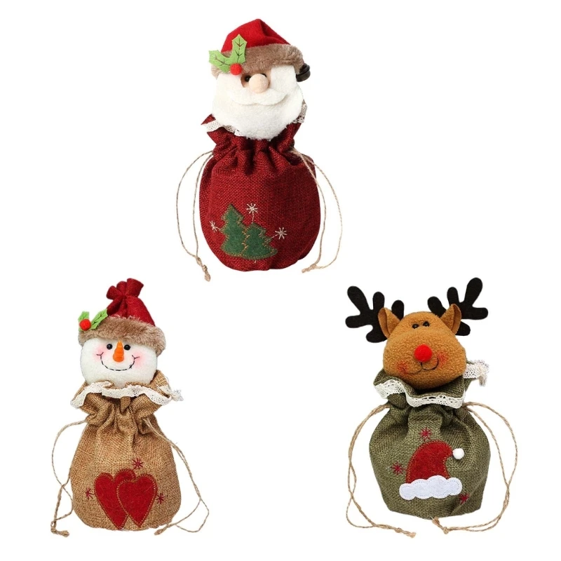 

Рождественские Сумки для конфет льняные подарочные пакеты для конфет с изображением Санта-Клауса снеговика лося