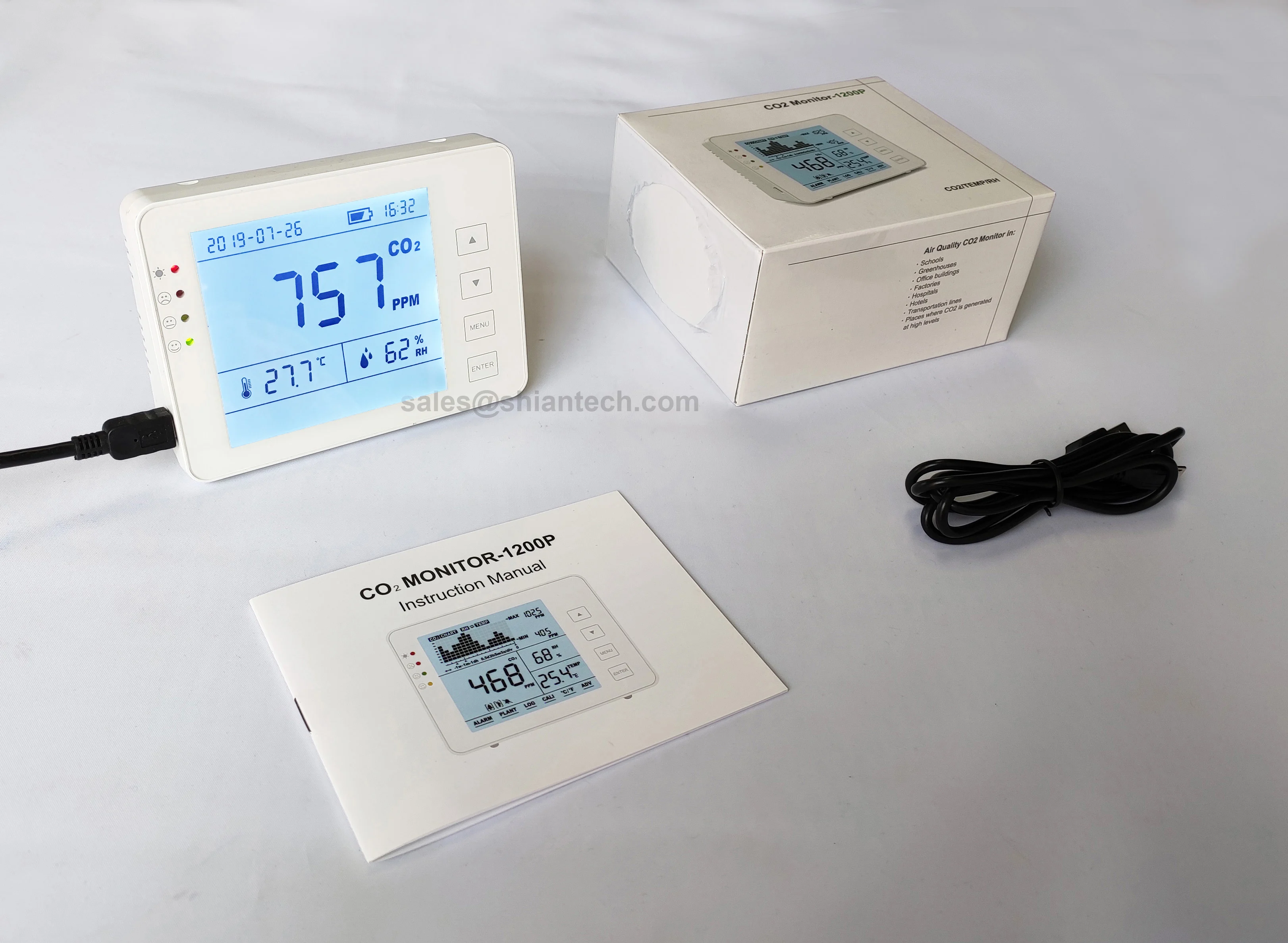 

US EU hot selling battery powered office classroom workshop accurate stylish indoor CO2 monitor