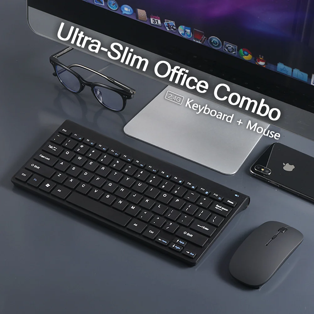 

Беспроводная USB клавиатура 2,4 ГГц с мышью 1600 DPI комбинированная ультратонкая 78 клавиш мини Бесшумная клавиатура мышь комбинированная для настольного ПК ноутбука