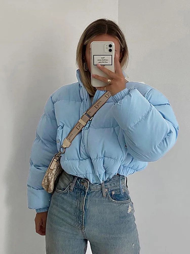 Winter Soild Short Warmth Zipper Coat For Women Clothes Office Lady Pockets Parkas Fashion Streetwear Long Sleeve Silm Fit Mujer