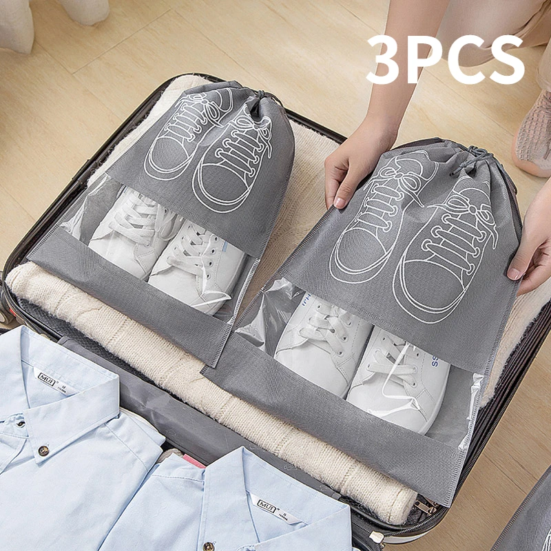

3 шт. нетканые сумки для обуви, пылезащитные Прозрачные сумки на шнурке для хранения, дорожные Чехлы для обуви, чехлы для сушки обуви, защита ...