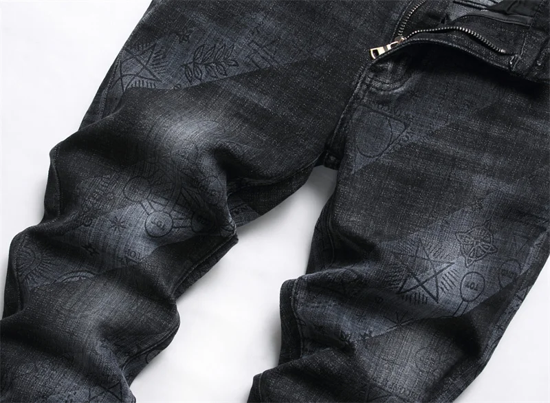 Men's Colorful Graffiti Printed Jeans Y2K Colorful Slim Fit Tapered Elastic Casual Pants Fashion Street Clothing Small Foot Pant