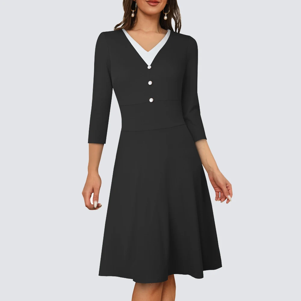 Осенние женские классические платья в стиле пэчворк с V-образным вырезом