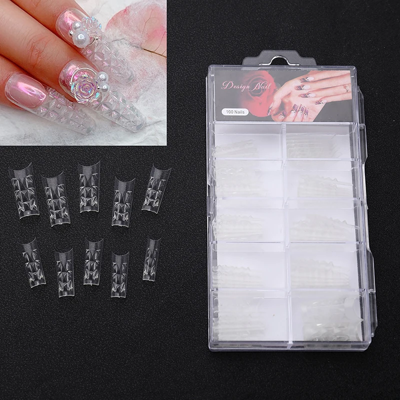 

60/500 шт., трапециевидные накладные ногти с мозаикой из стекла