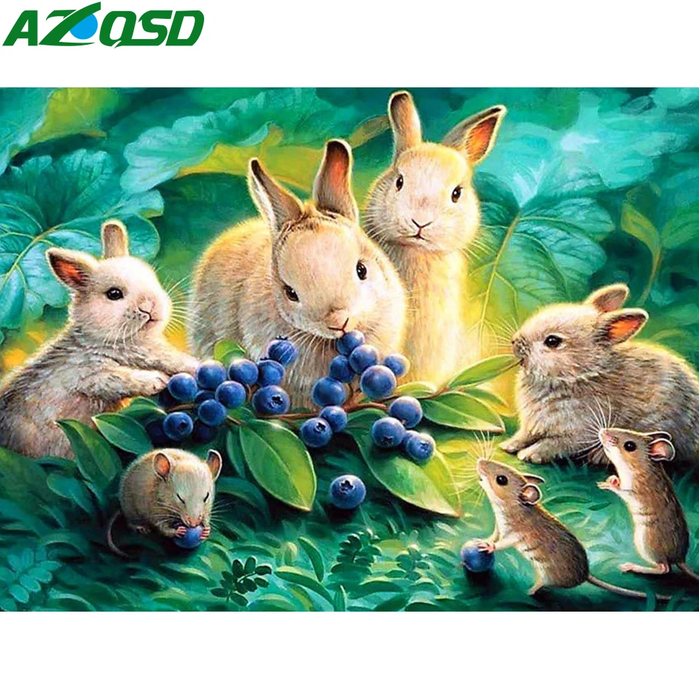 

AZQSD Diamond Mosaic Rabbit Mouse Cross Stitch Diamond Painting Animal Rhinestone Picture Embroidery Fruit Handicraft Hobby