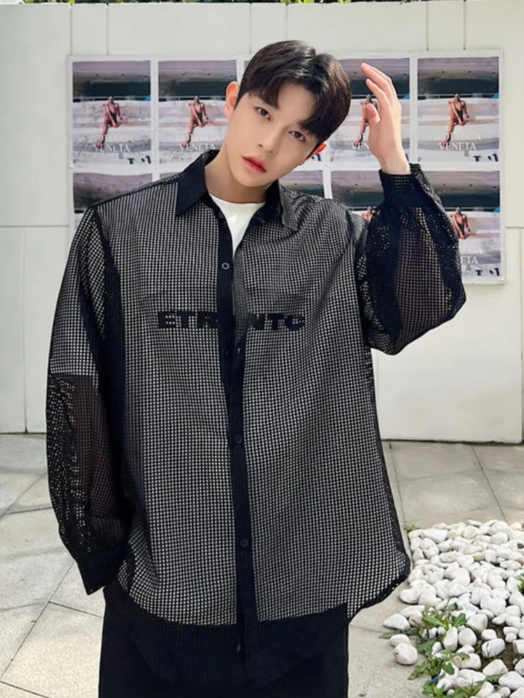 

SYUHGFA 2022 Spring Summer Lapel Long Sleeve Shirt For Men Loose Casual Mesh Breathable Sun Protection Shirt Tops Men Clothing