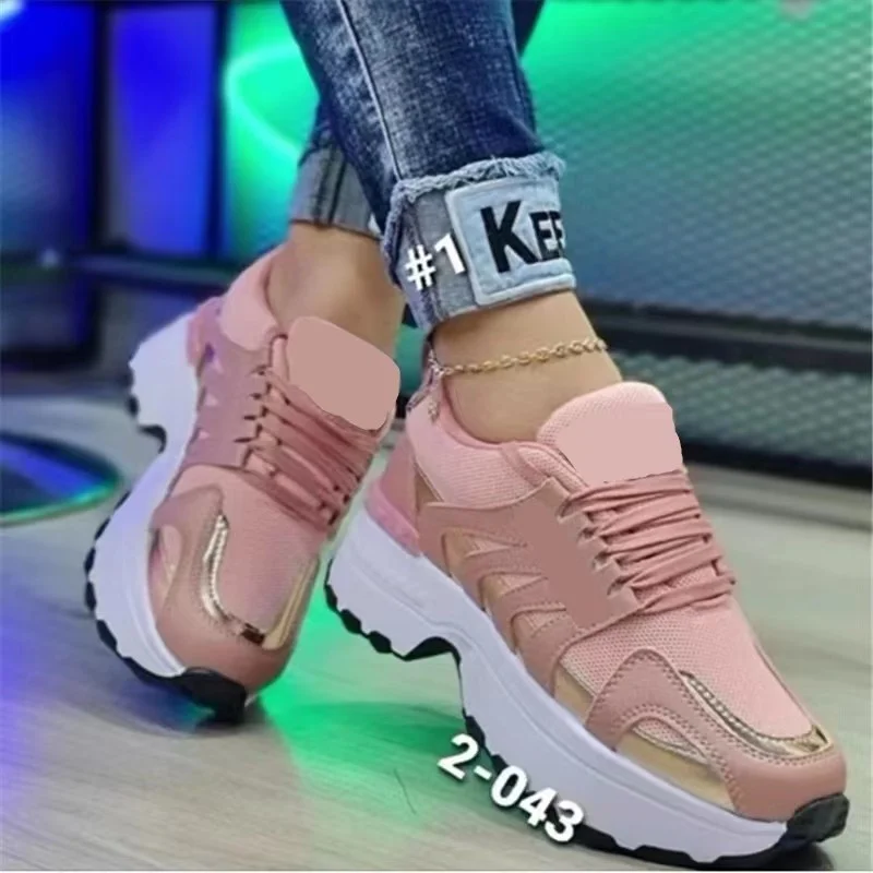 2023 New Ladies Sneakers Lace Up Wedge Heel Vulcanized Shoes Thick Sole Air Cushion Casual Shoes Large  Women's Shoes