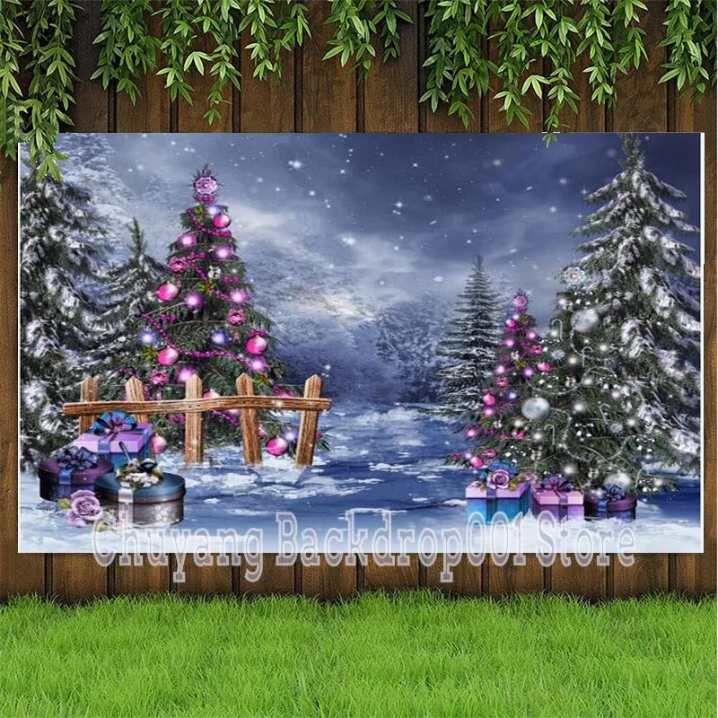 Christmas Backdrop Winter Snow Glitter Shiny Christmas Tree Photo Background Decor Banner Studio Prop