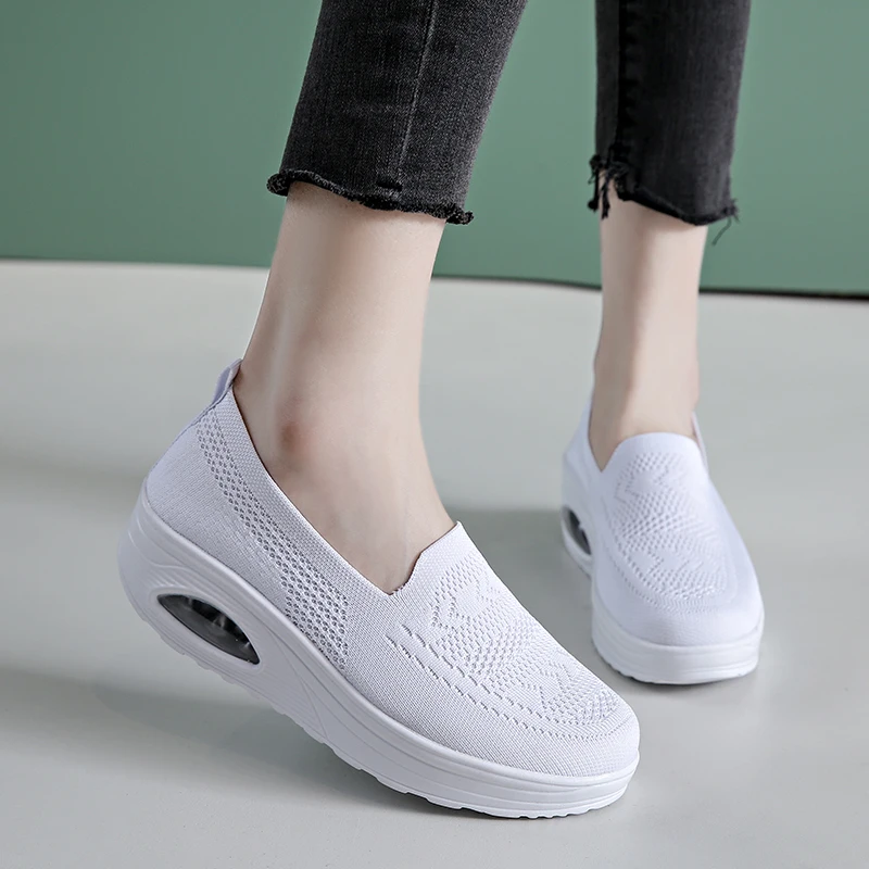Summer 2023 Women Wedges Heeled Loafers Woman Breathable Flats Casual Shoes Luxury Ladies Female Slip-on Tenis Shoes Moccasins