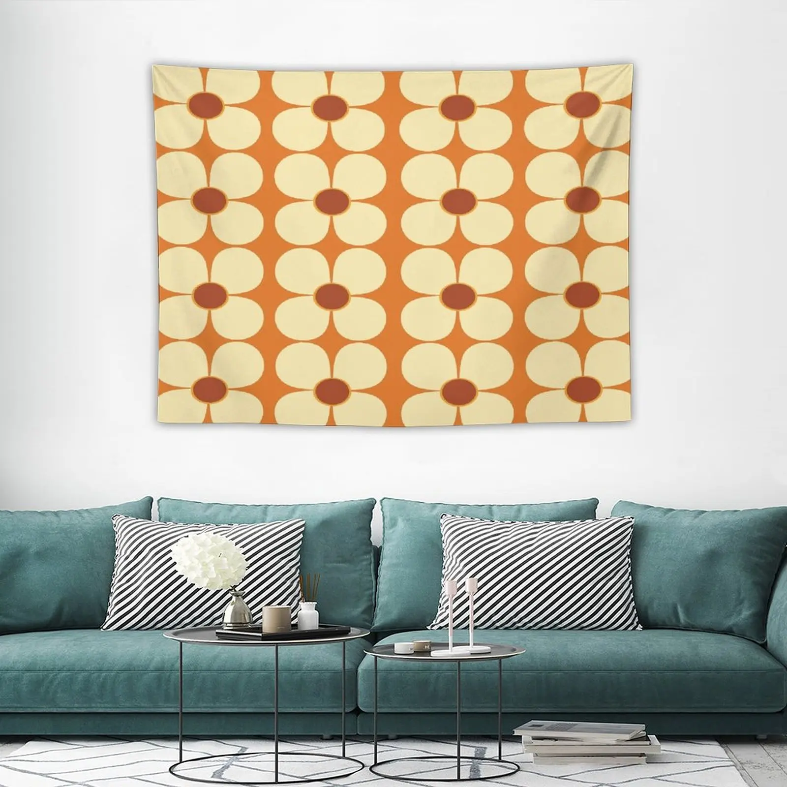 

Witch Retro Land Flower Power Orange And Cream Tapestry Aesthetic Room Deco Mushroom Decor Bedroom Organization and Decoration G
