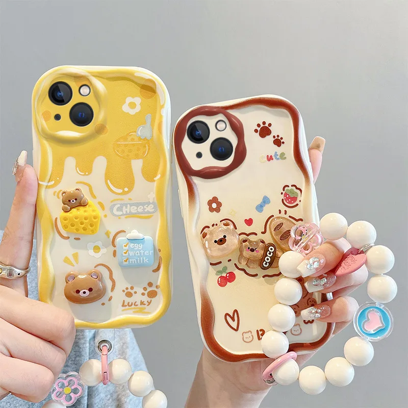 

3D Fashion Luxury Adorable Doll Cartoon Soft Silicon Phone Case On For Apple iPhone 13 iPhone13 Wristband Back Cover