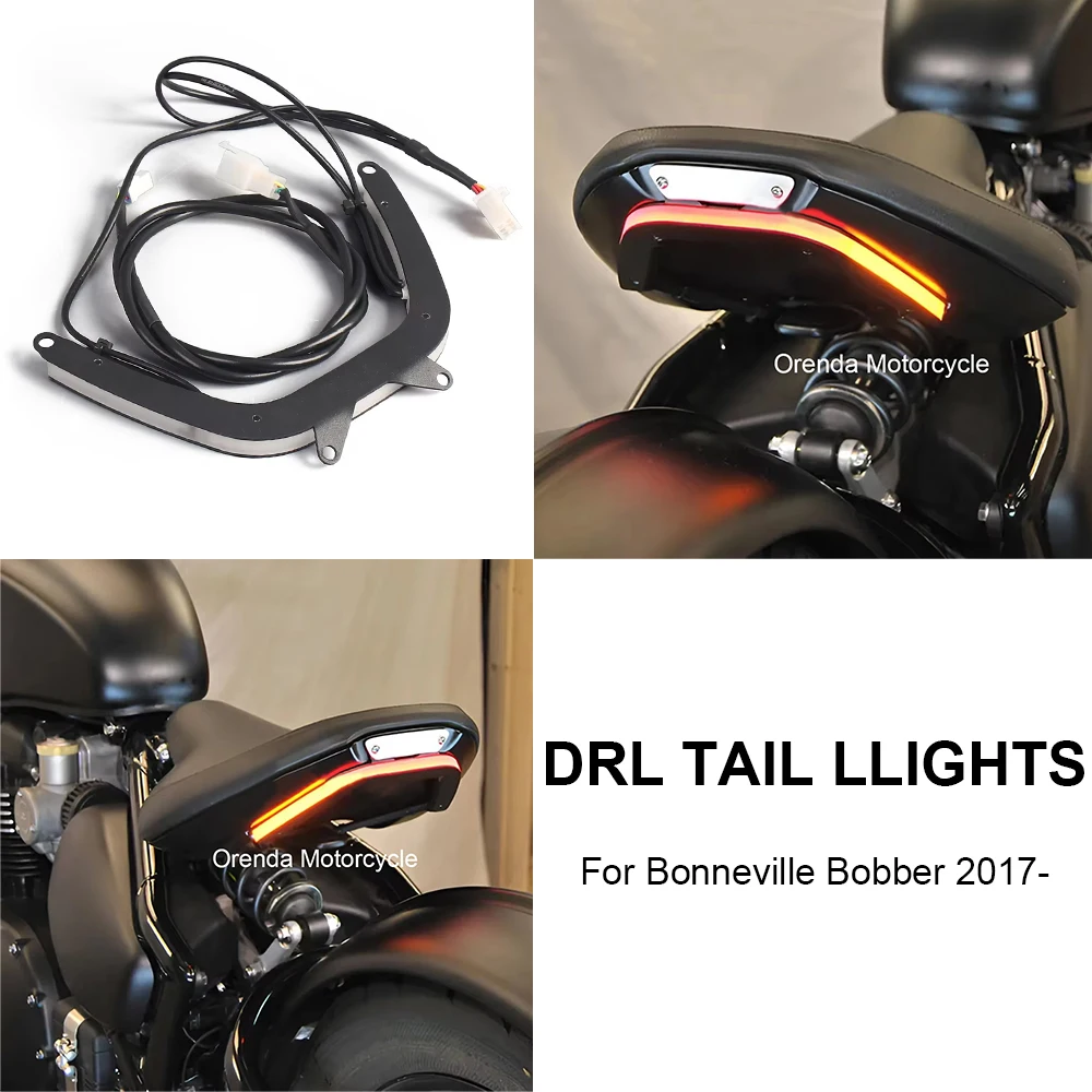 Фото Для Bonneville Bobber 2017-: Новые мотоциклетные аксессуары, светодиодные стоп-сигналы, динамические указатели поворота, ходовые огни DRL, задние фонари, черный комплект. №1