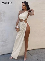 cjfhje solid one shoulder hollow out draped metal chain maxi dress 2022 new fashion women bodycon elegant party concise y2k