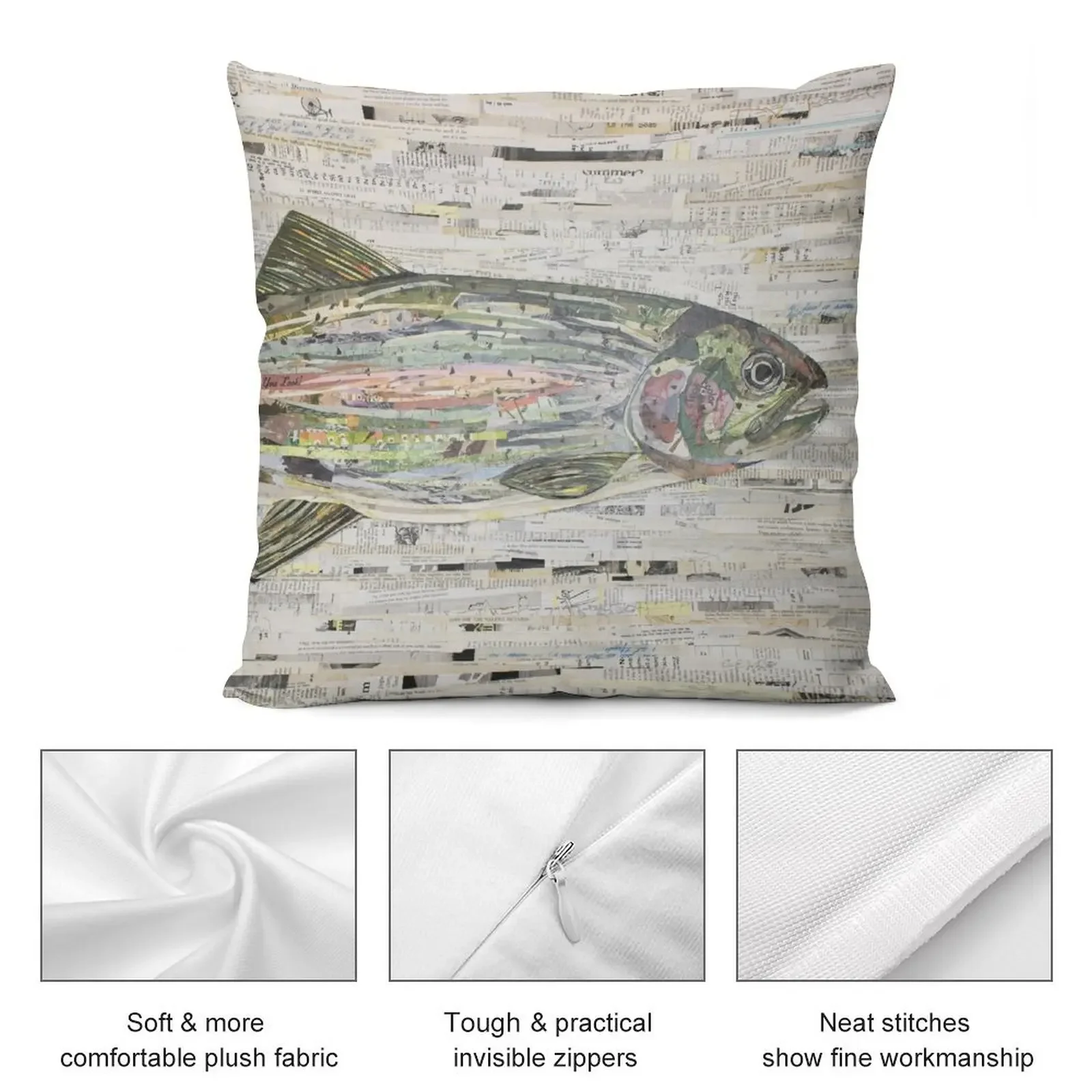 Коллаж из радужной форели от C.E. Белая (v3) декоративная подушка для рыбалки
