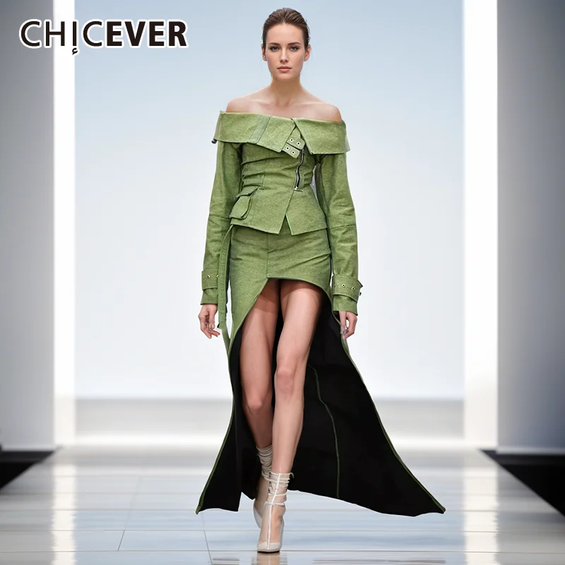CHICEVER Женский Комплект Платьев High Street Весенне-летний Топ С Вырезом Лодочкой