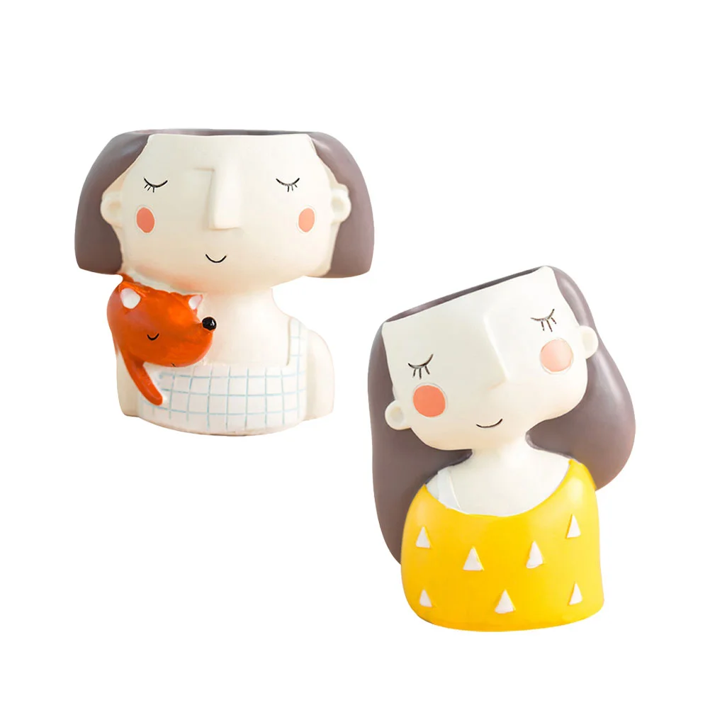 

Pots Pot Face Succulent Head Flower Planters Cute Planter Drainage Containers Vases Mini Human Container Indoor Cartoon Figurine