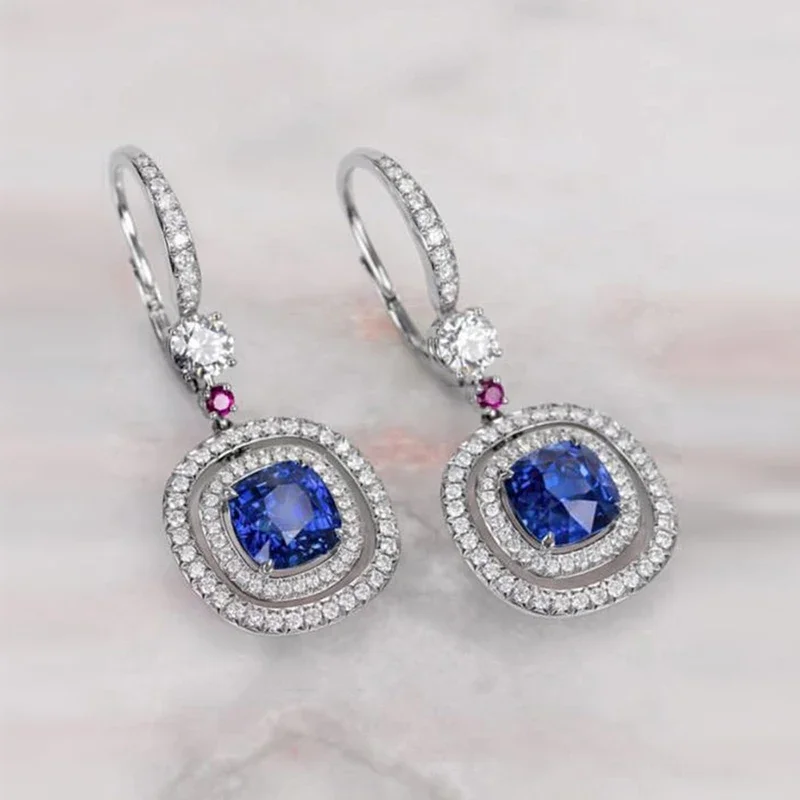 2024 Романтические свадебные серьги для невесты с синим фианитом благородные