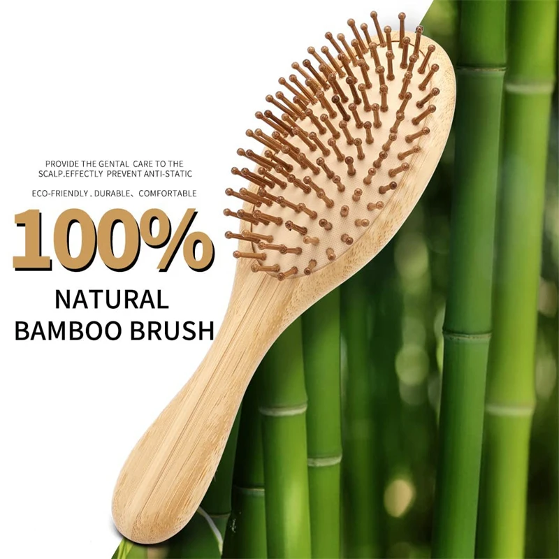 

Wooden Bamboo Hair Brush Detangling Brush Natural Bamboo Paddle and Bristle Hairbrush Keep Smooth and Massage Scalp Accessories