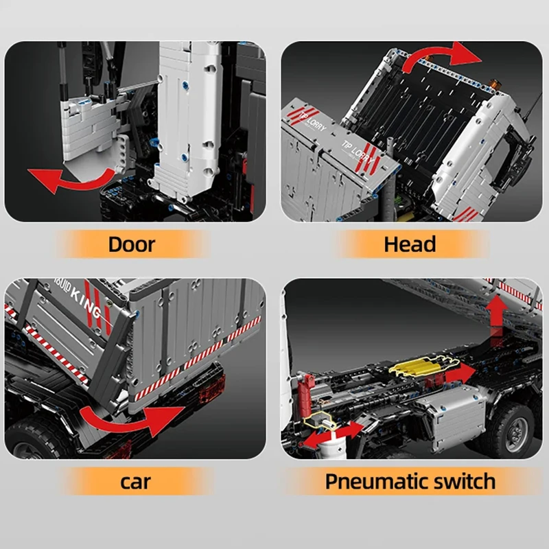 Пневматический самосвал MOULD KING 19013 с приложением и дистанционным управлением