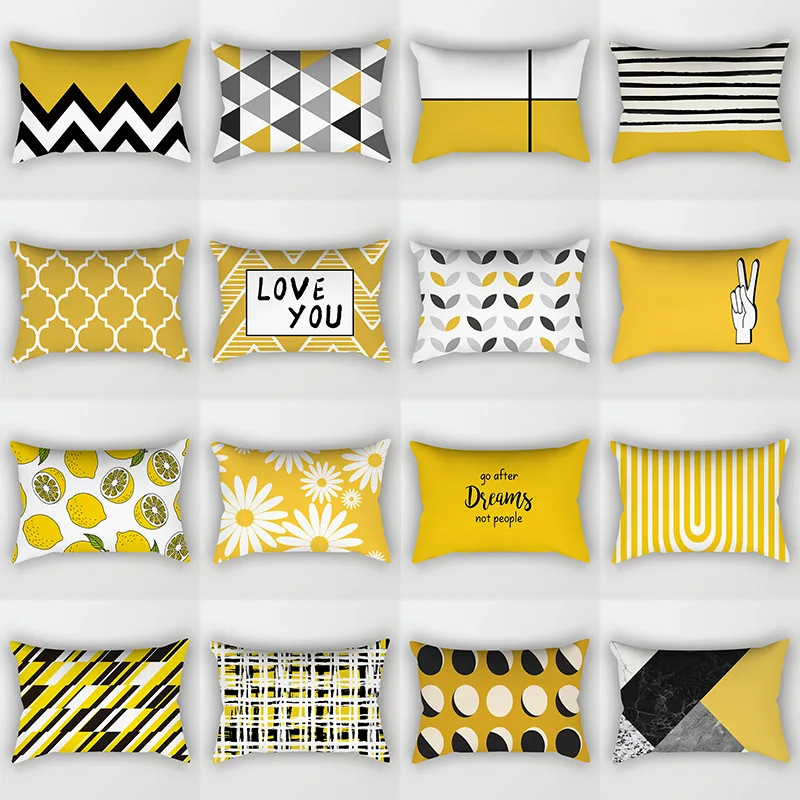 

30x50cm Yellow Black Polyester Pillowcase Sofa Home Decoration Sunflower Geometric Cushion Cover Living Room Bedroom Pillow Case