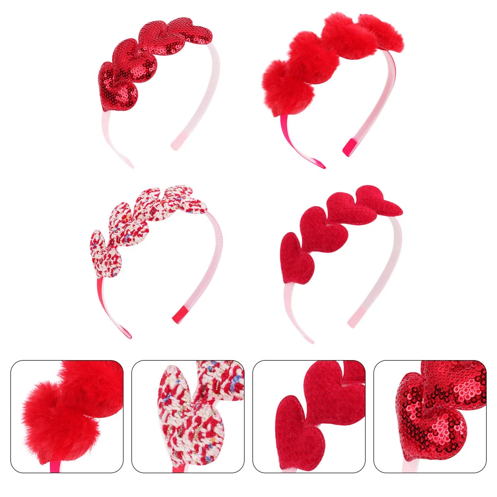 

4PCS Loving Heart Splicing Hairbands Valentine's Day Party Hairbands Splicing Loving Heart Headbands for Party