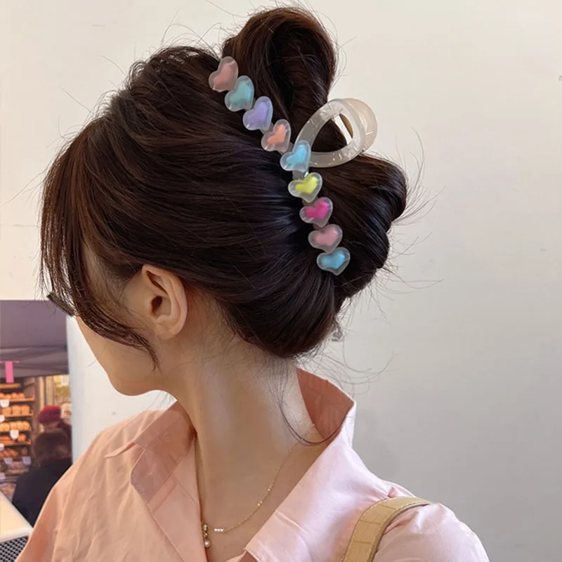 

Jelly Color Y2k Hairpin Women Rainbow Love Stars Large Hair Claw Clips Acrylic Ponytail Hair Crab Shark Clip Girls Accessories