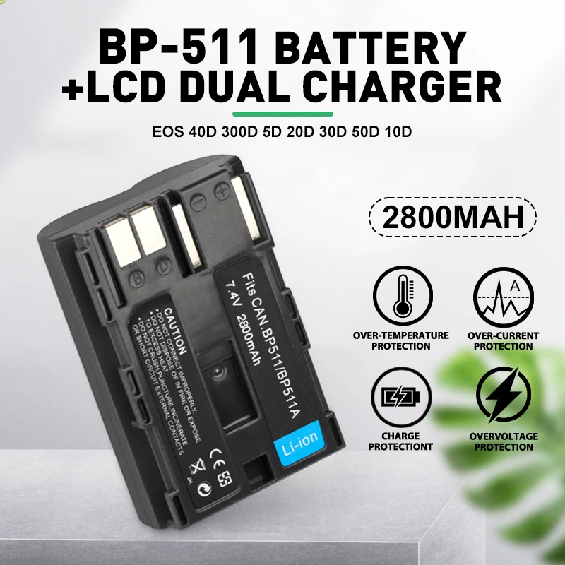 

Hot Selling 7.4V 2800mAh BP-511A BP-511 BP 511 Camera Battery For Canon EOS 40D 300D 5D 20D 30D 50D 10D G6 L10K Fast Shipping