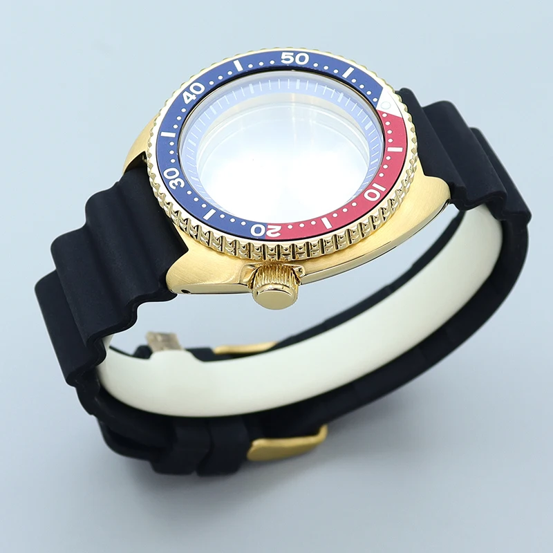 Золотой корпус часов Abalone 45 мм резиновый браслет с сапфиром для тунца черепахи Seiko