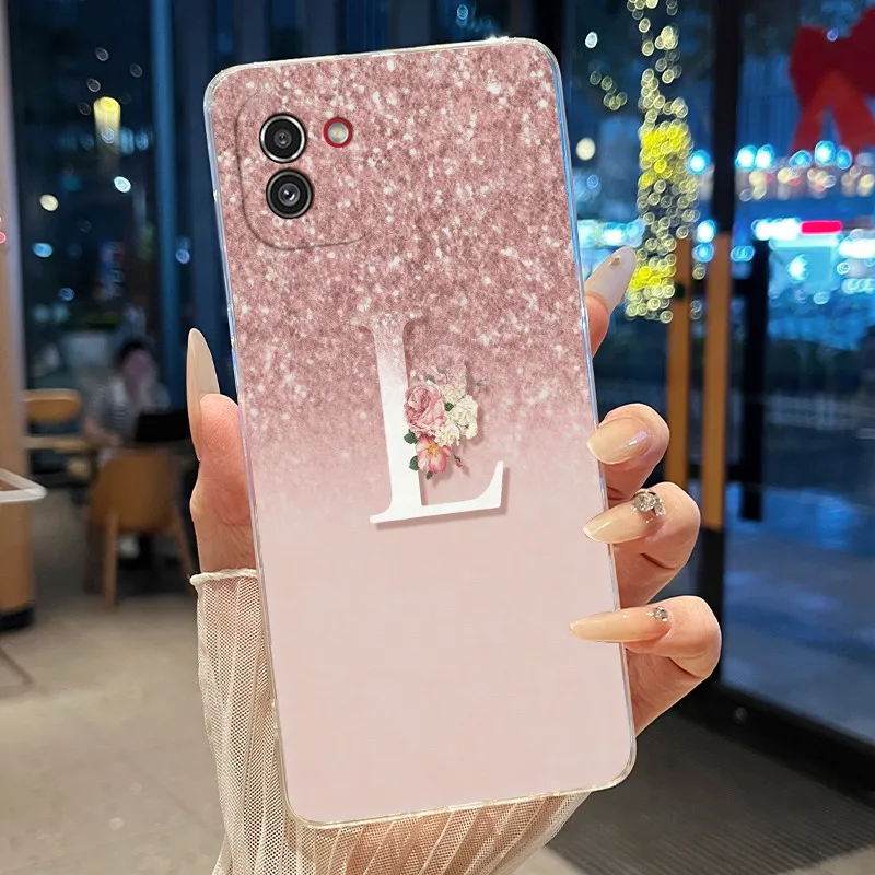 Фото Чехол для Samsung Galaxy A03 SM-A035F/DS, прозрачный силиконовый чехол, роскошный элегантный чехол с начальной буквой, мягкий бампер, задняя крышка №5