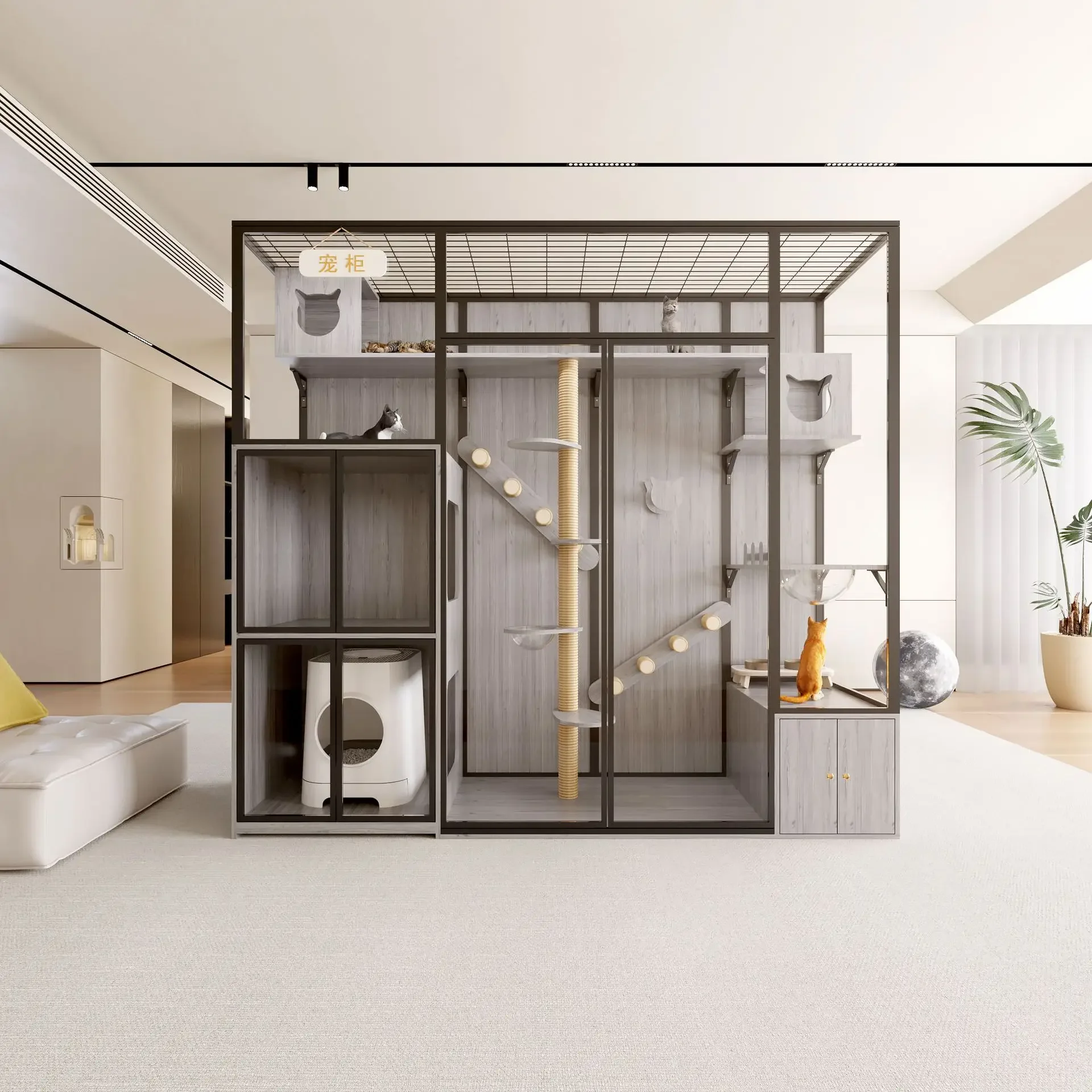 Большая переноска для кошек вилла дом большое пространство стекло балкон